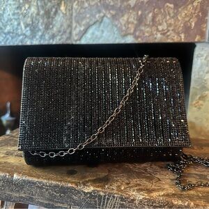 Black Beaded Evening Natasha Chain Strap Crossbody Bag